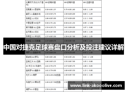 中国对捷克足球赛盘口分析及投注建议详解